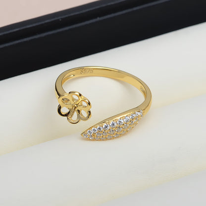 Cubic Zirconia Feather Pearl Ring Setting-S925 Sterling Silver - Feliz Pearl 