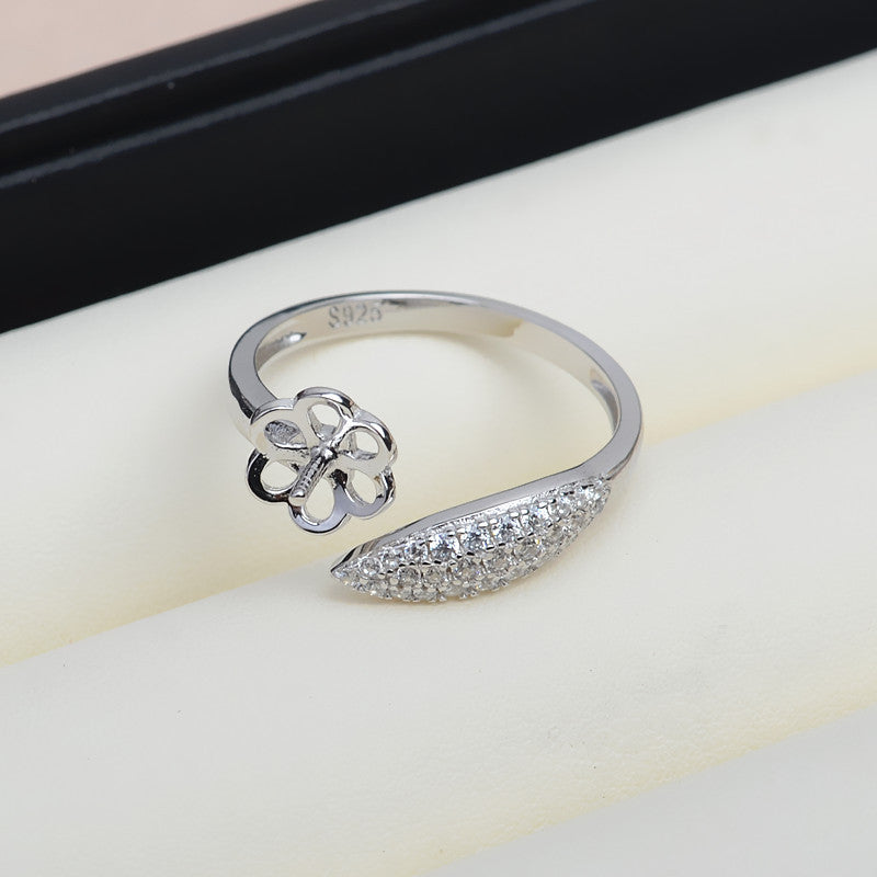 Cubic Zirconia Feather Pearl Ring Setting-S925 Sterling Silver - Feliz Pearl 