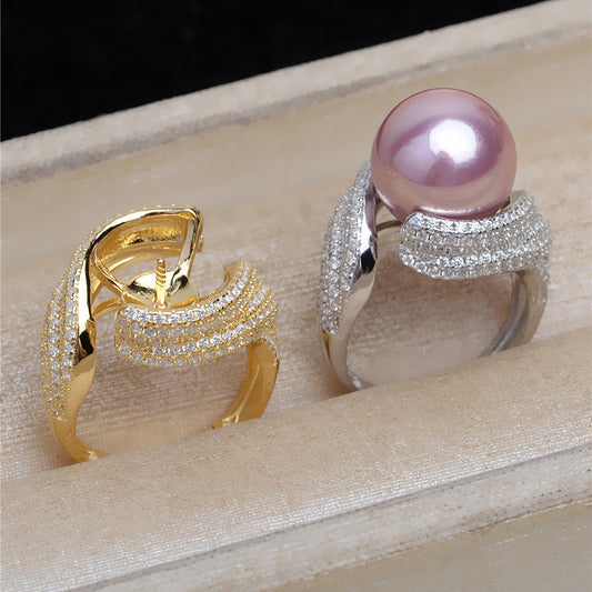 Luxury S925 Silver CZ Pearl Ring Setting-Pearl Jewelry Mountings - Feliz Pearl 
