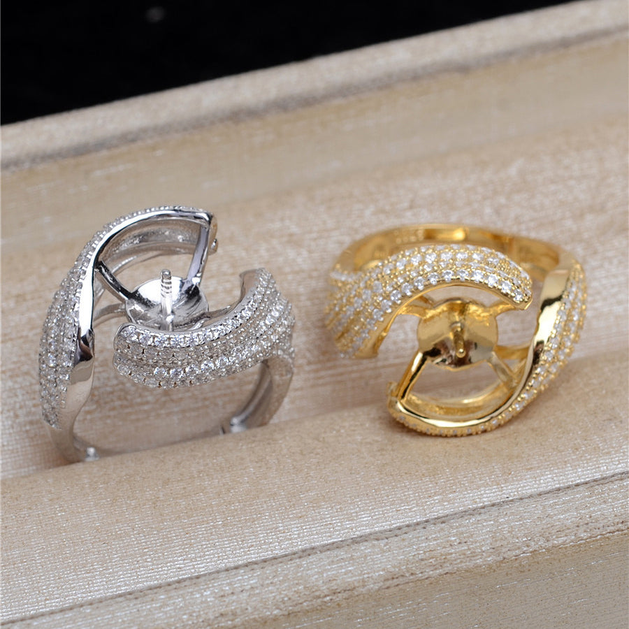 Luxury S925 Silver CZ Pearl Ring Setting-Pearl Jewelry Mountings - Feliz Pearl 