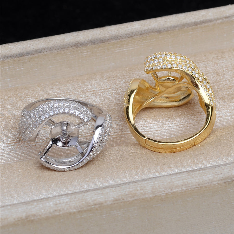Luxury S925 Silver CZ Pearl Ring Setting-Pearl Jewelry Mountings - Feliz Pearl 