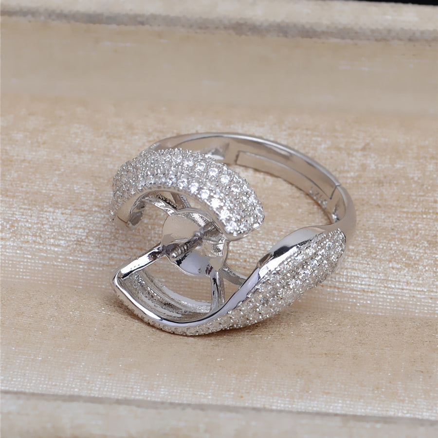 Luxury S925 Silver CZ Pearl Ring Setting-Pearl Jewelry Mountings - Feliz Pearl 