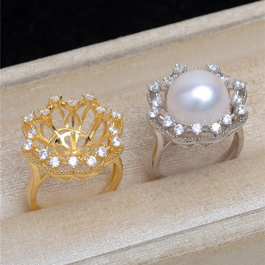 Luxury CZ Flower Pearl Ring Mounting-Pearl Jewelry Blemish Cover - Feliz Pearl 