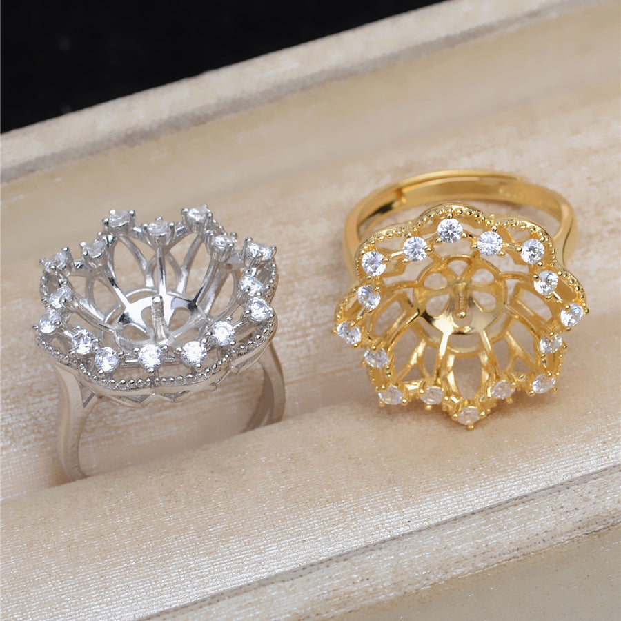 Luxury CZ Flower Pearl Ring Mounting-Pearl Jewelry Blemish Cover - Feliz Pearl 