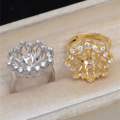 Luxury CZ Flower Pearl Ring Mounting-Pearl Jewelry Blemish Cover - Feliz Pearl 