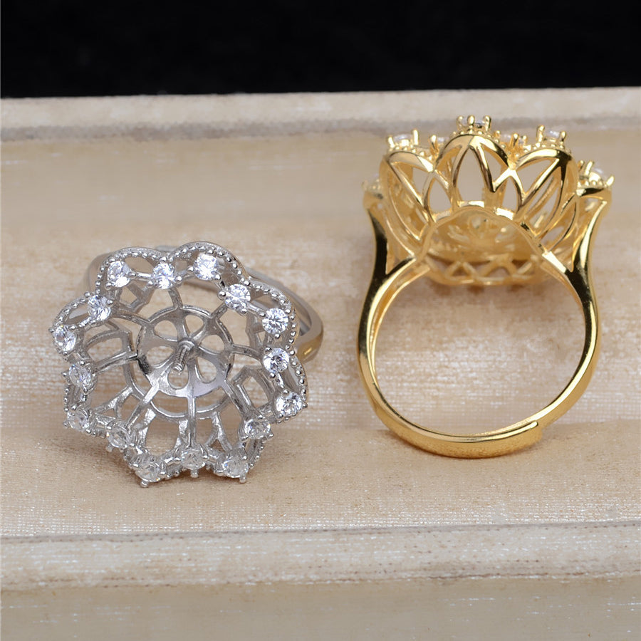Luxury CZ Flower Pearl Ring Mounting-Pearl Jewelry Blemish Cover - Feliz Pearl 