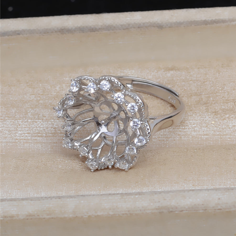 Luxury CZ Flower Pearl Ring Mounting-Pearl Jewelry Blemish Cover - Feliz Pearl 