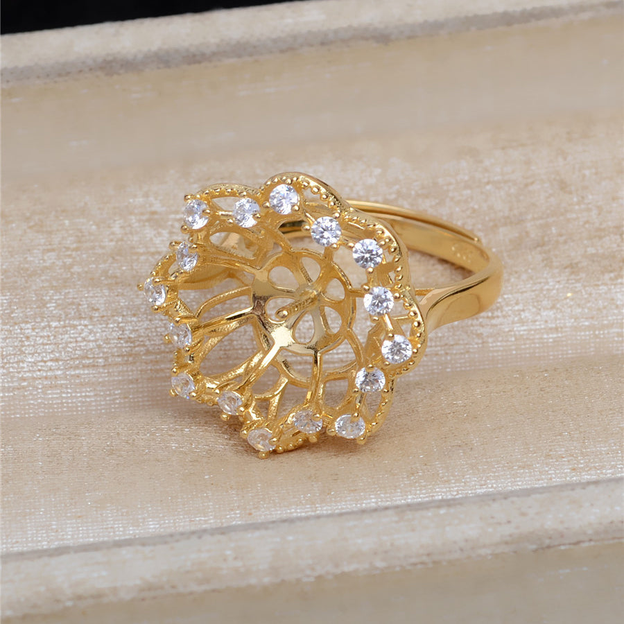 Luxury CZ Flower Pearl Ring Mounting-Pearl Jewelry Blemish Cover - Feliz Pearl 