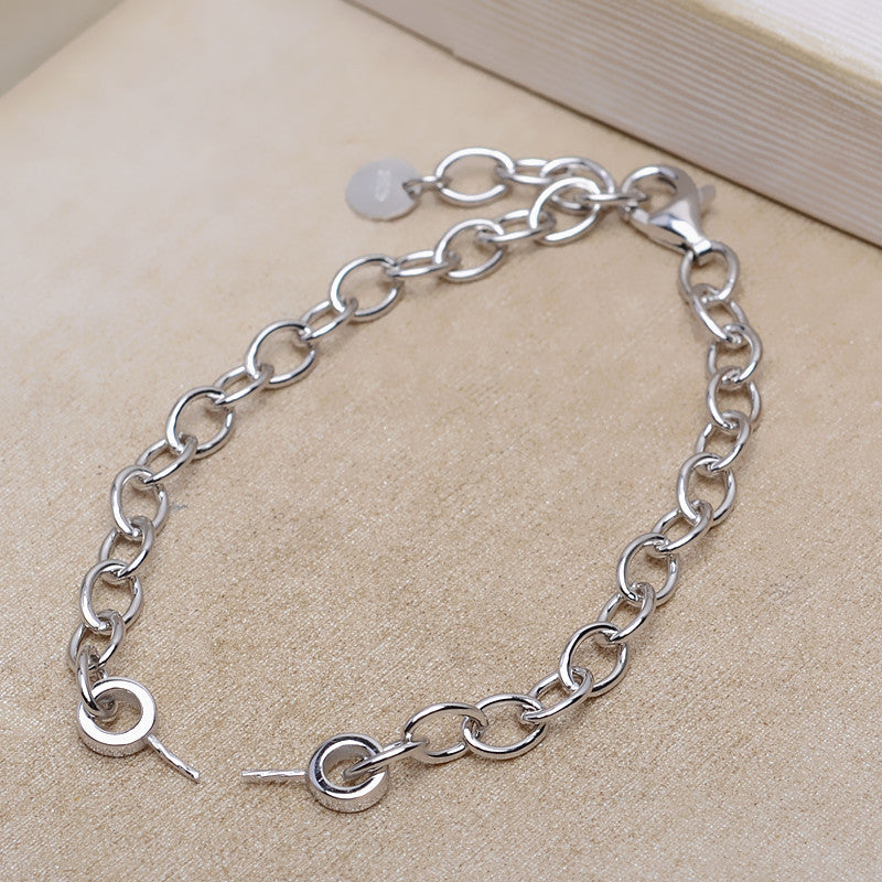 Thick Chain S925 Sterling Silver Women Pearl Bracelet Setting 
