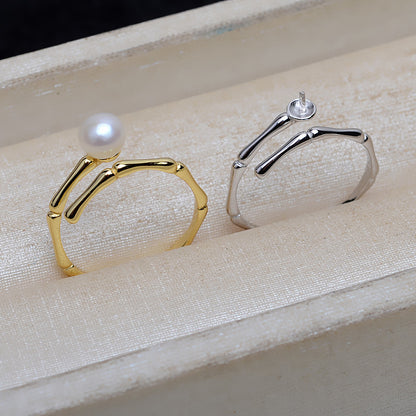 Sterling Silver Bamboo Ring Adjustable Size Pearl Ring Mounting - Feliz Pearl 