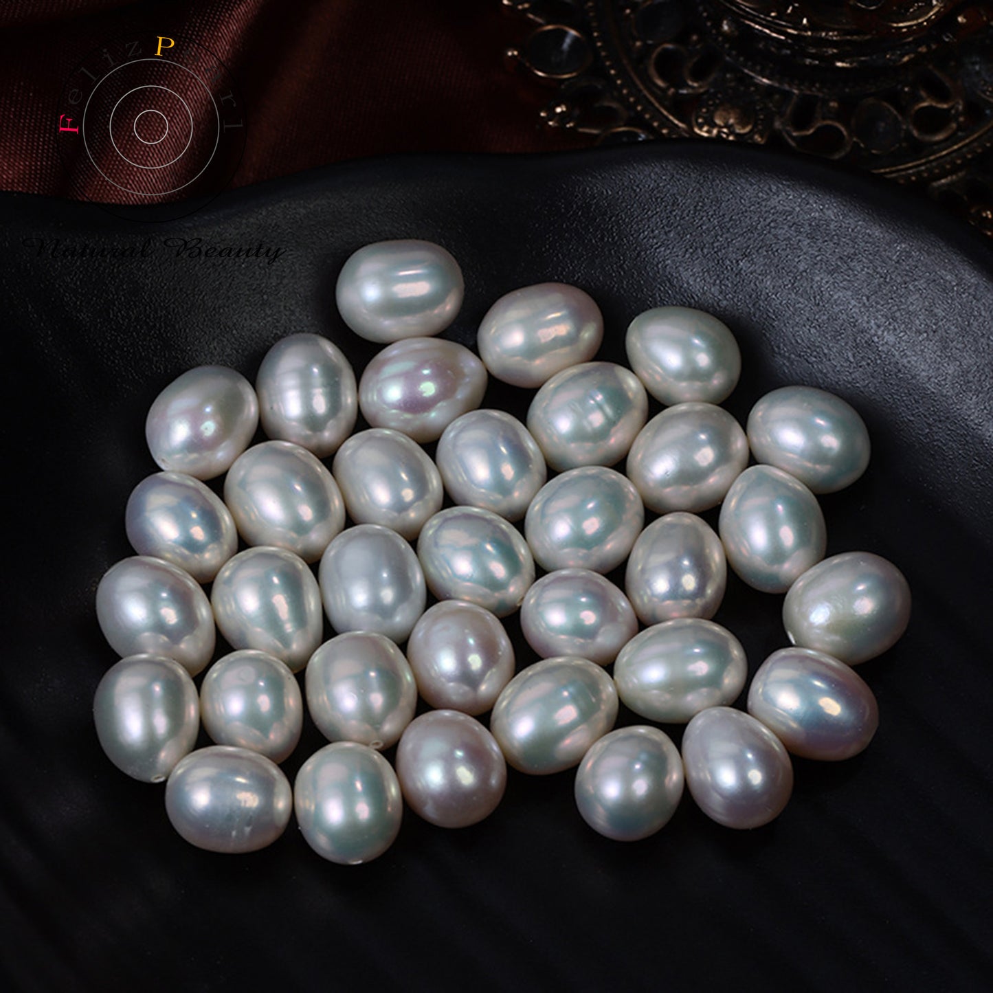 8.5-9mm Mettalic Luster Loose Rice Pearl Half Drilled