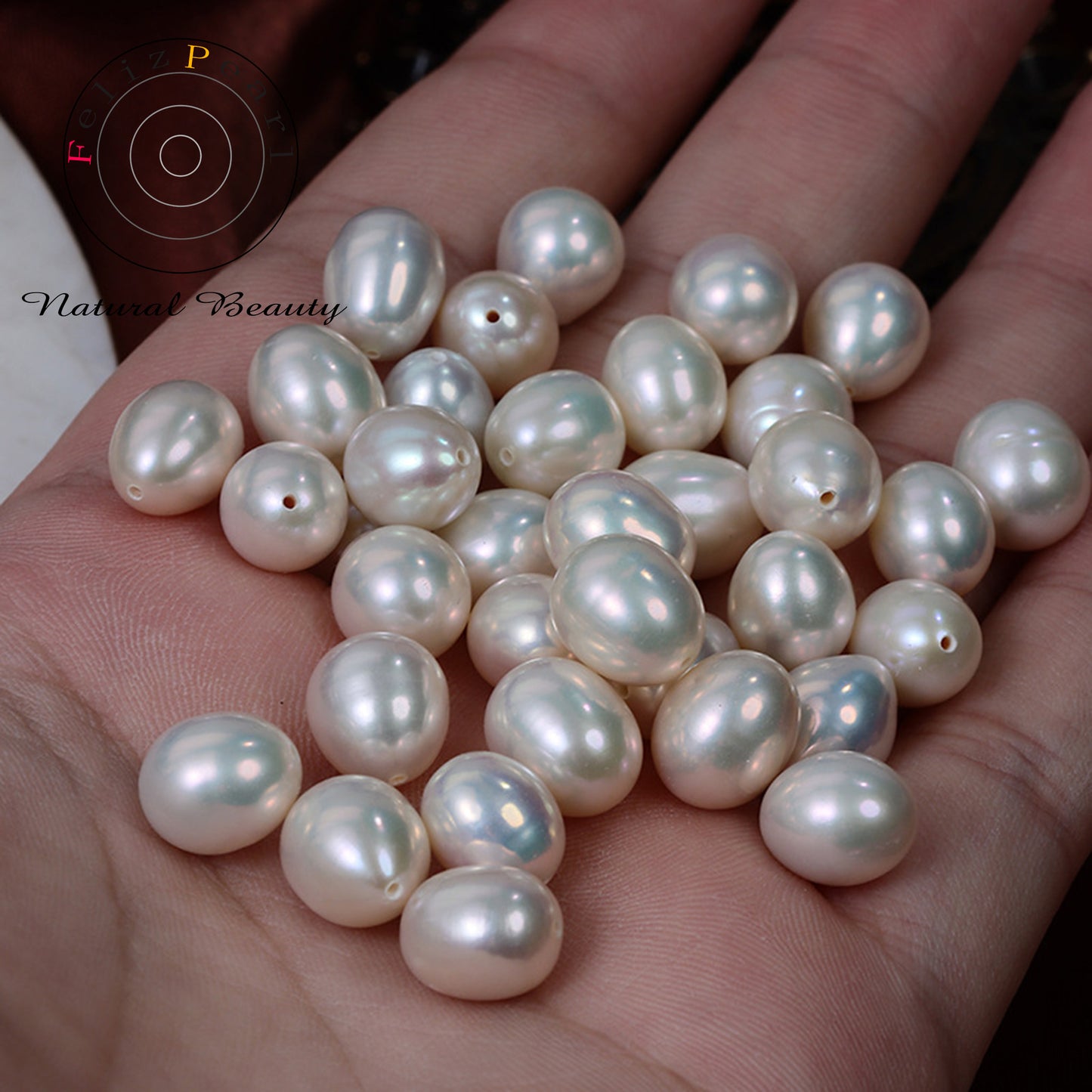 8.5-9mm Mettalic Luster Loose Rice Pearl Half Drilled