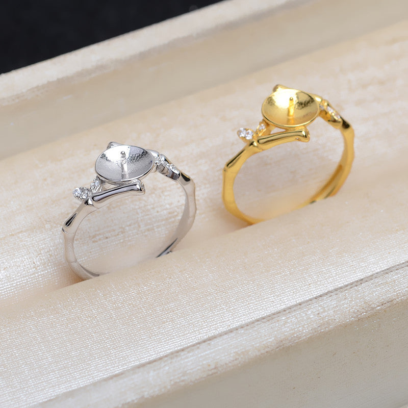 Adjustable Size Pearl Ring Setting-Cubic Zirconia Bamboo Pearl Ring - Feliz Pearl 
