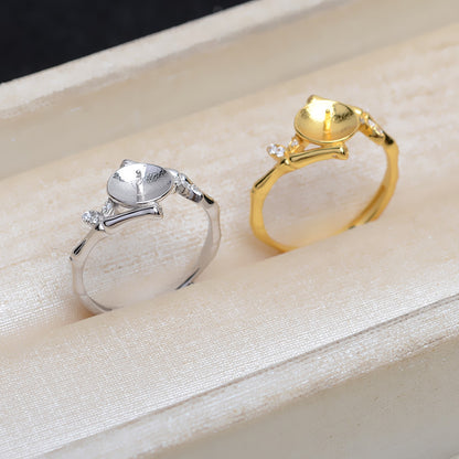 Adjustable Size Pearl Ring Setting-Cubic Zirconia Bamboo Pearl Ring - Feliz Pearl 