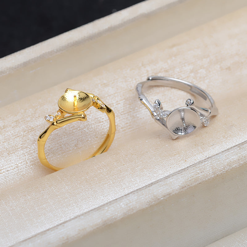 Adjustable Size Pearl Ring Setting-Cubic Zirconia Bamboo Pearl Ring - Feliz Pearl 