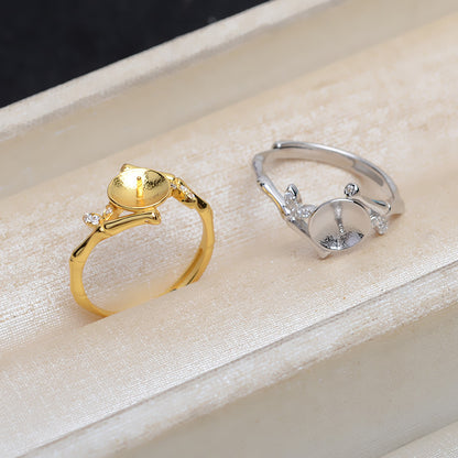 Adjustable Size Pearl Ring Setting-Cubic Zirconia Bamboo Pearl Ring - Feliz Pearl 
