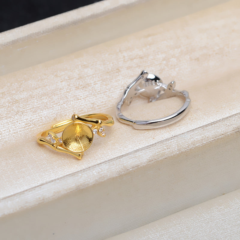 Adjustable Size Pearl Ring Setting-Cubic Zirconia Bamboo Pearl Ring - Feliz Pearl 