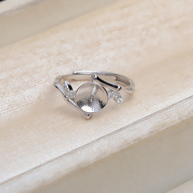 Adjustable Size Pearl Ring Setting-Cubic Zirconia Bamboo Pearl Ring - Feliz Pearl 