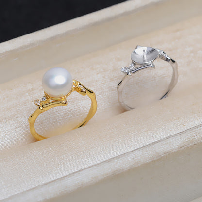 Adjustable Size Pearl Ring Setting-Cubic Zirconia Bamboo Pearl Ring - Feliz Pearl 