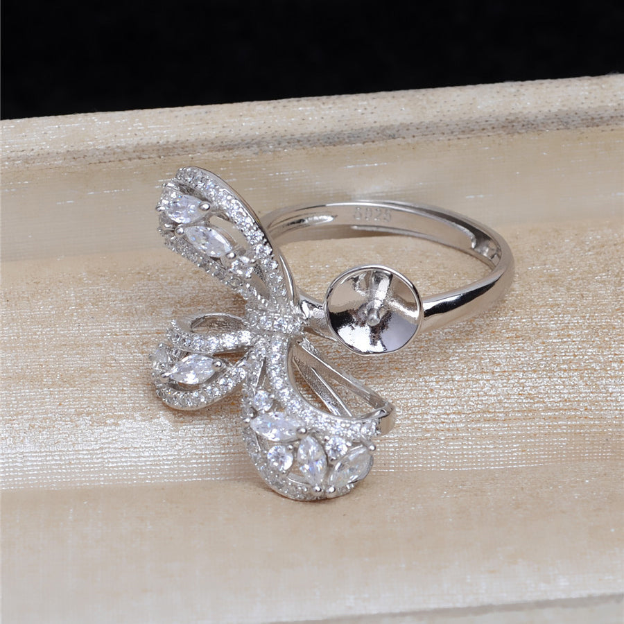 Luxury Cubic Zirconia Bow Tie S925 Sterling Silver Ring Setting - Feliz Pearl 