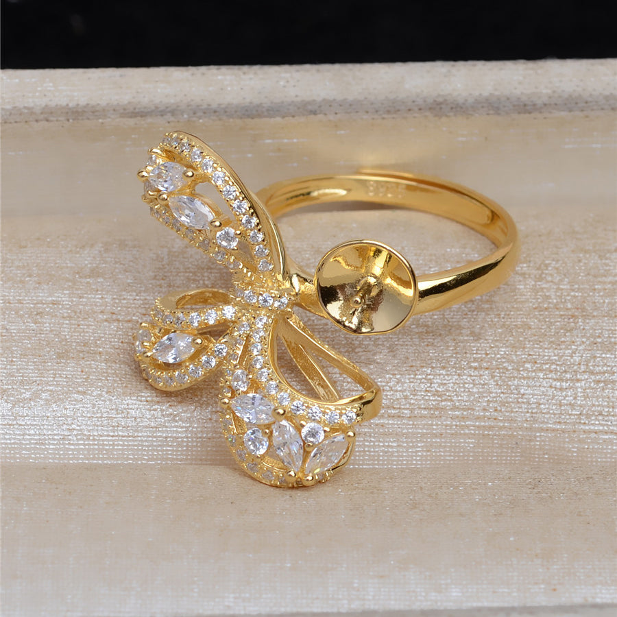 Luxury Cubic Zirconia Bow Tie S925 Sterling Silver Ring Setting - Feliz Pearl 