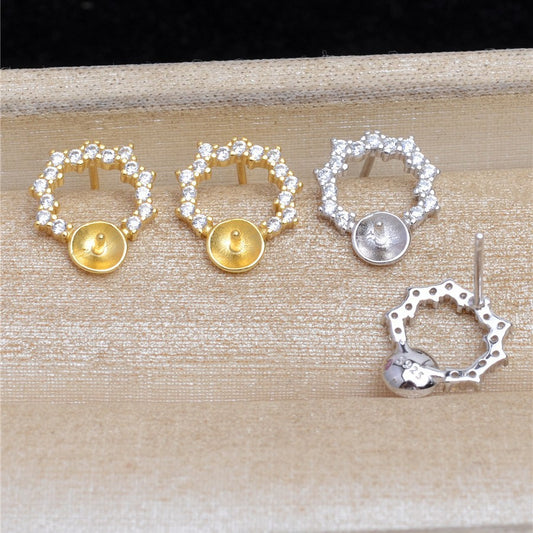S925SilverSunflowerPearlStudEarringMounting1