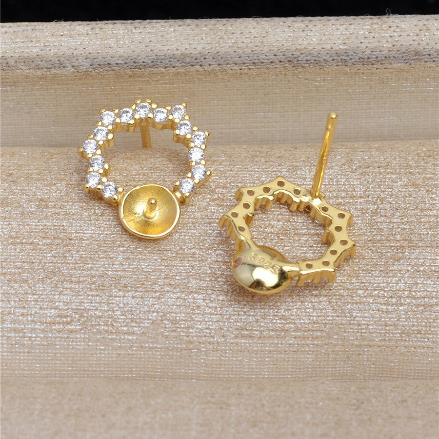 S925SilverSunflowerPearlStudEarringMounting3