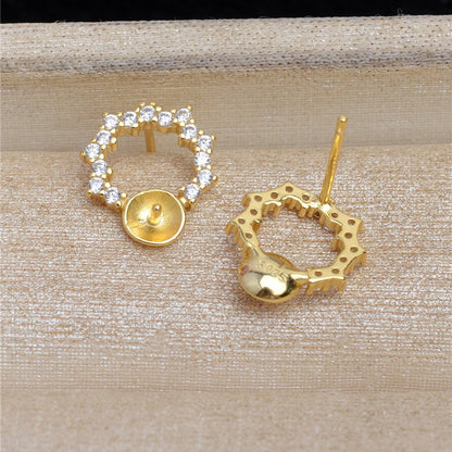 S925SilverSunflowerPearlStudEarringMounting3