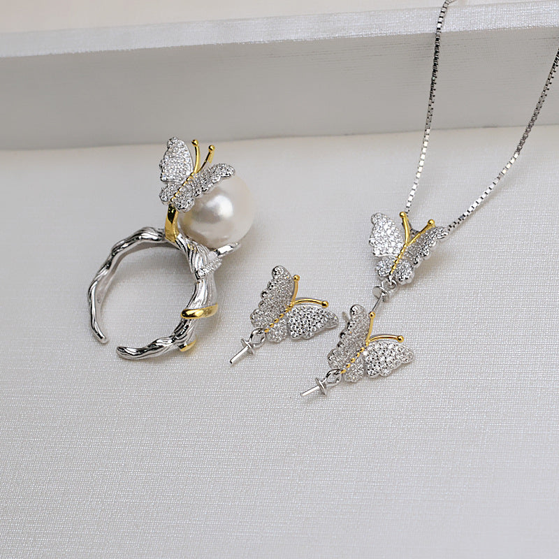 Wholesale Silver CZ Butterfly Pearl Jewelry Mounting Set
