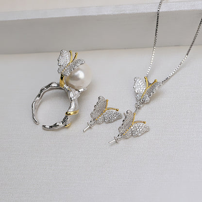 Wholesale Silver CZ Butterfly Pearl Jewelry Mounting Set