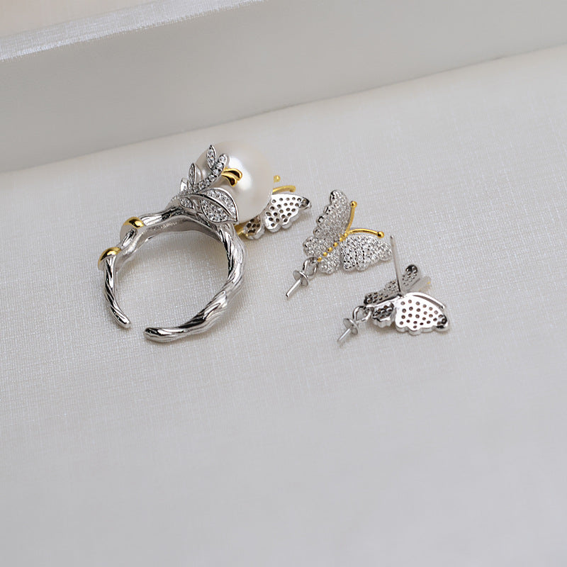 Wholesale Silver CZ Butterfly Pearl Jewelry Mounting Set