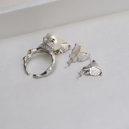 Wholesale Silver CZ Butterfly Pearl Jewelry Mounting Set