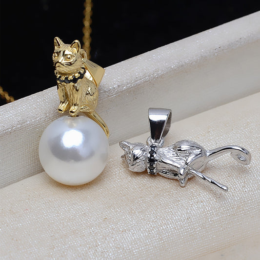 Cubic Zirconia Cat Pearl Pendant Setting-S925 Sterling Silver