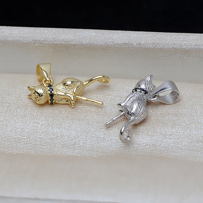 Cubic Zirconia Cat Pearl Pendant Setting-S925 Sterling Silver
