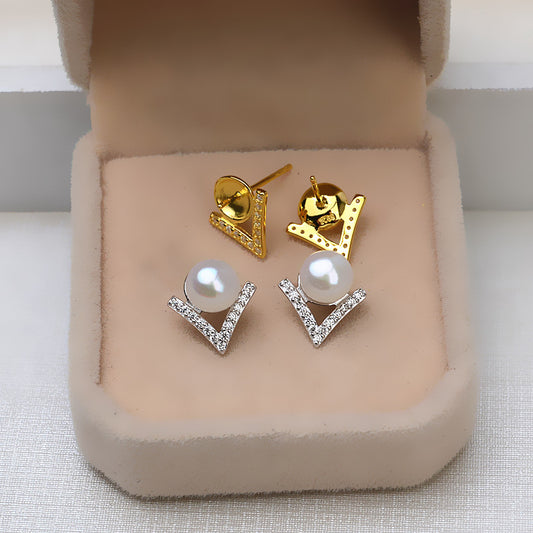 SilverCZVDesignPearlEEarringMounting1