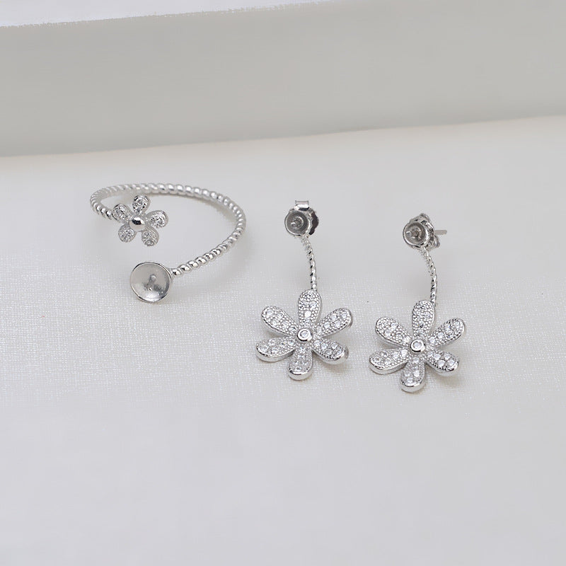 Lovely Flower Pearl Ring Mounting Set-S925 Sterling Silver