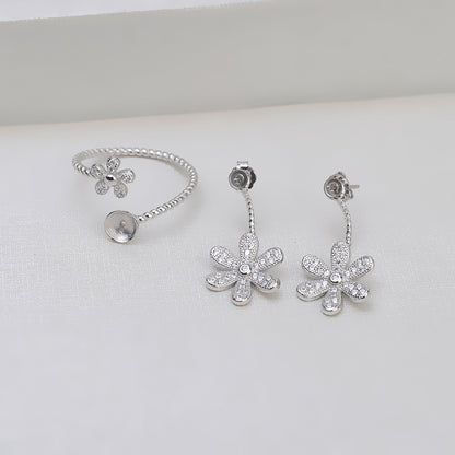 Lovely Flower Pearl Ring Mounting Set-S925 Sterling Silver