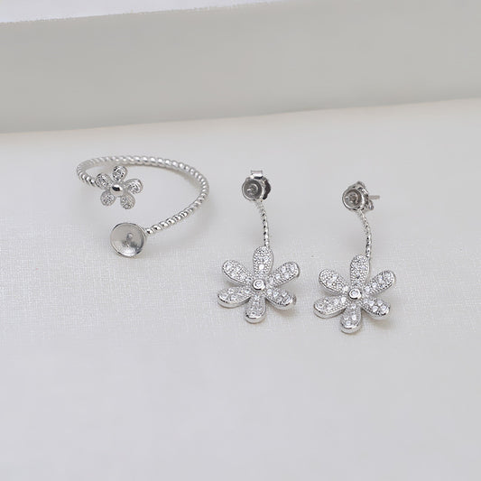 Lovely Flower Pearl Ring Mounting Set-S925 Sterling Silver