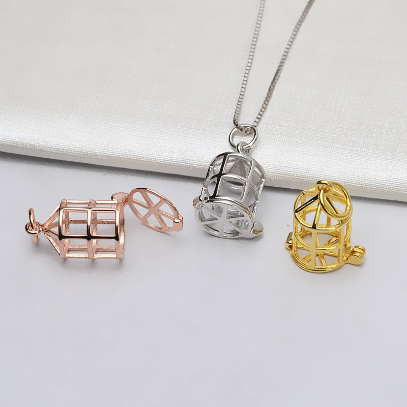 S925 Sterling Silver Birdcage Pearl Cage Pendant - Feliz Pearl 