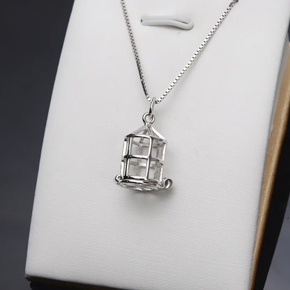 S925 Sterling Silver Birdcage Pearl Cage Pendant - Feliz Pearl 