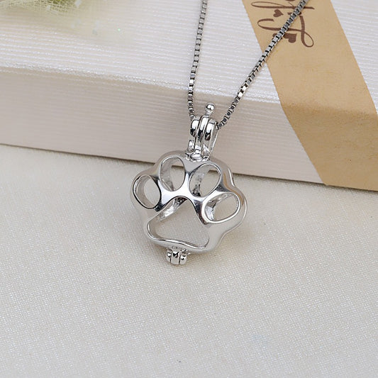 S925 Silver Animal Paw Pearl Cage Pendant - Feliz Pearl 