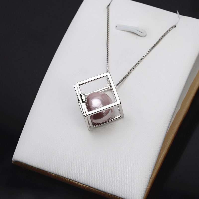 Wholesale S925 Silver Square Cube Pearl Cage Pendant - Feliz Pearl 
