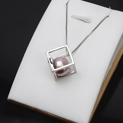 Wholesale S925 Silver Square Cube Pearl Cage Pendant - Feliz Pearl 