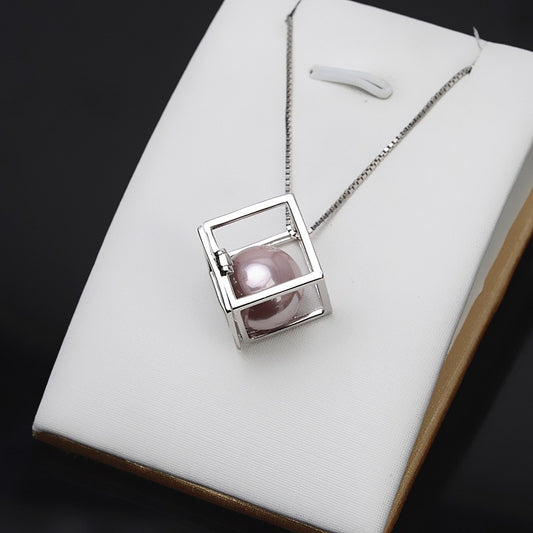 Wholesale S925 Silver Square Cube Pearl Cage Pendant - Feliz Pearl 