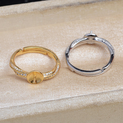 S925 Sterling Silver CZ Adjustable Size Twisted Pearl Ring Setting