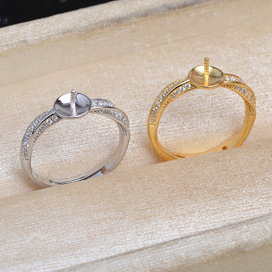 S925 Sterling Silver CZ Adjustable Size Twisted Pearl Ring Setting