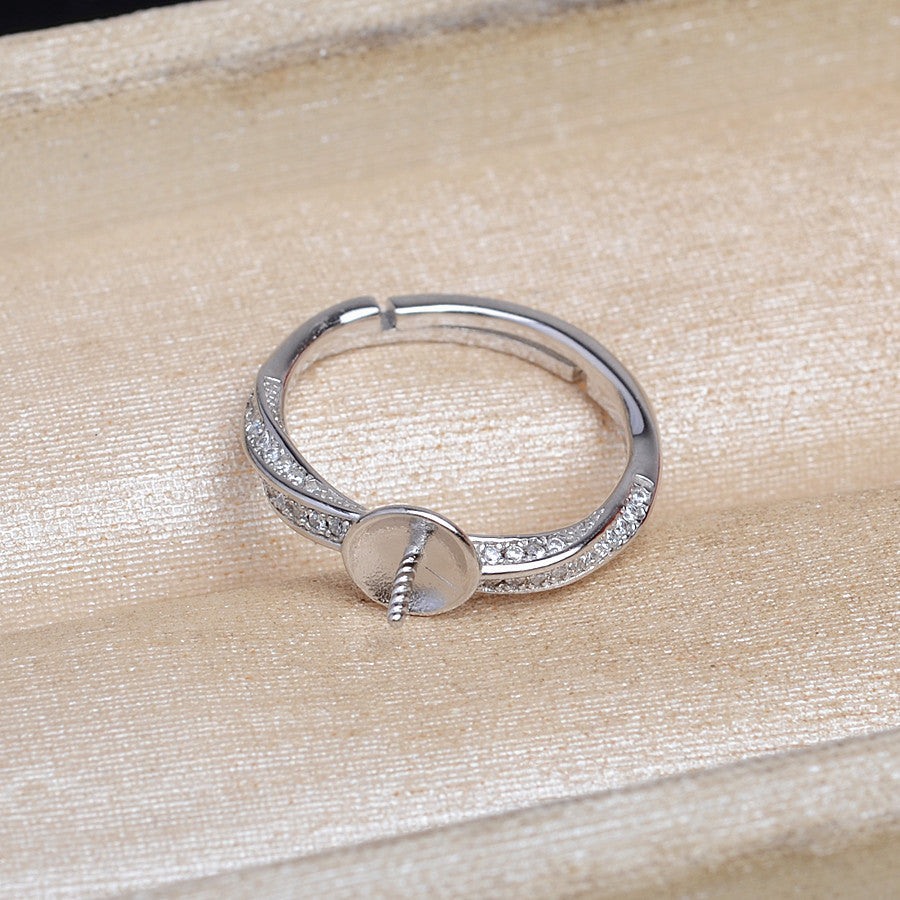 S925 Sterling Silver CZ Adjustable Size Twisted Pearl Ring Setting