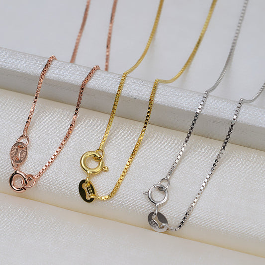 S925 Sterling Silver 0.65mm Box Chain for Jewelry Making - Feliz Pearl 