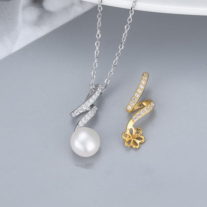 Cubic Zirconia S925 Sterling Silver Flash Pearl Pendant Mounting for Gemstone Jewelry Making - Feliz Pearl 