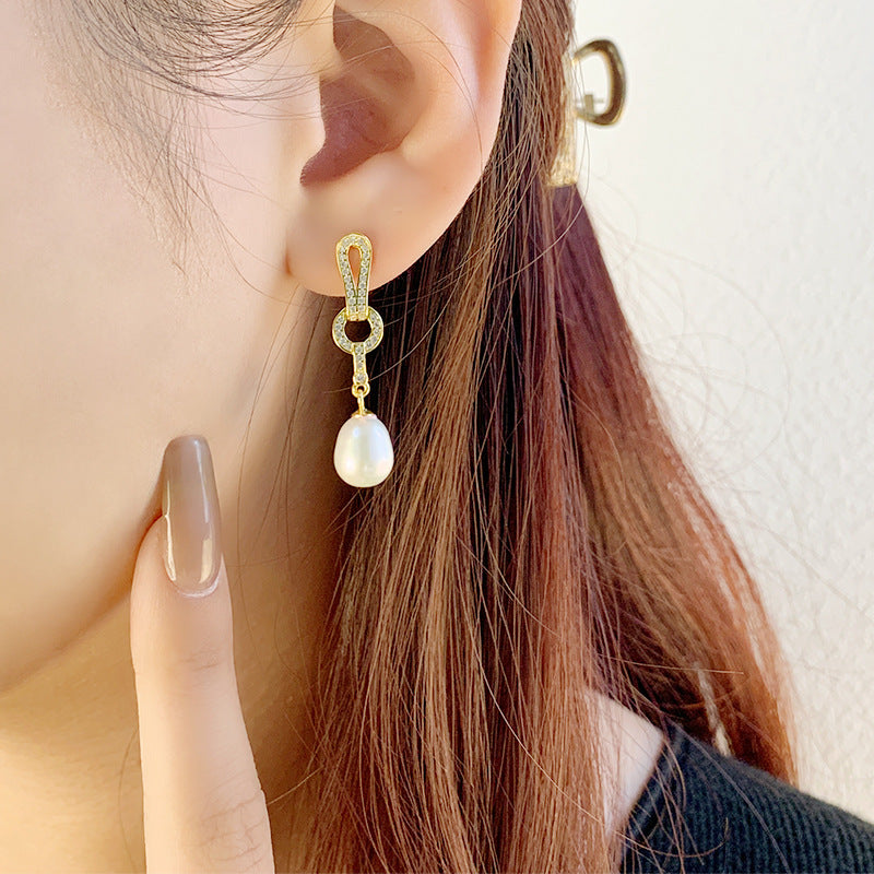 Fashion S925 Sterling Silver Cubic Zirconia Dangle Pearl Earring Mounting - Feliz Pearl 